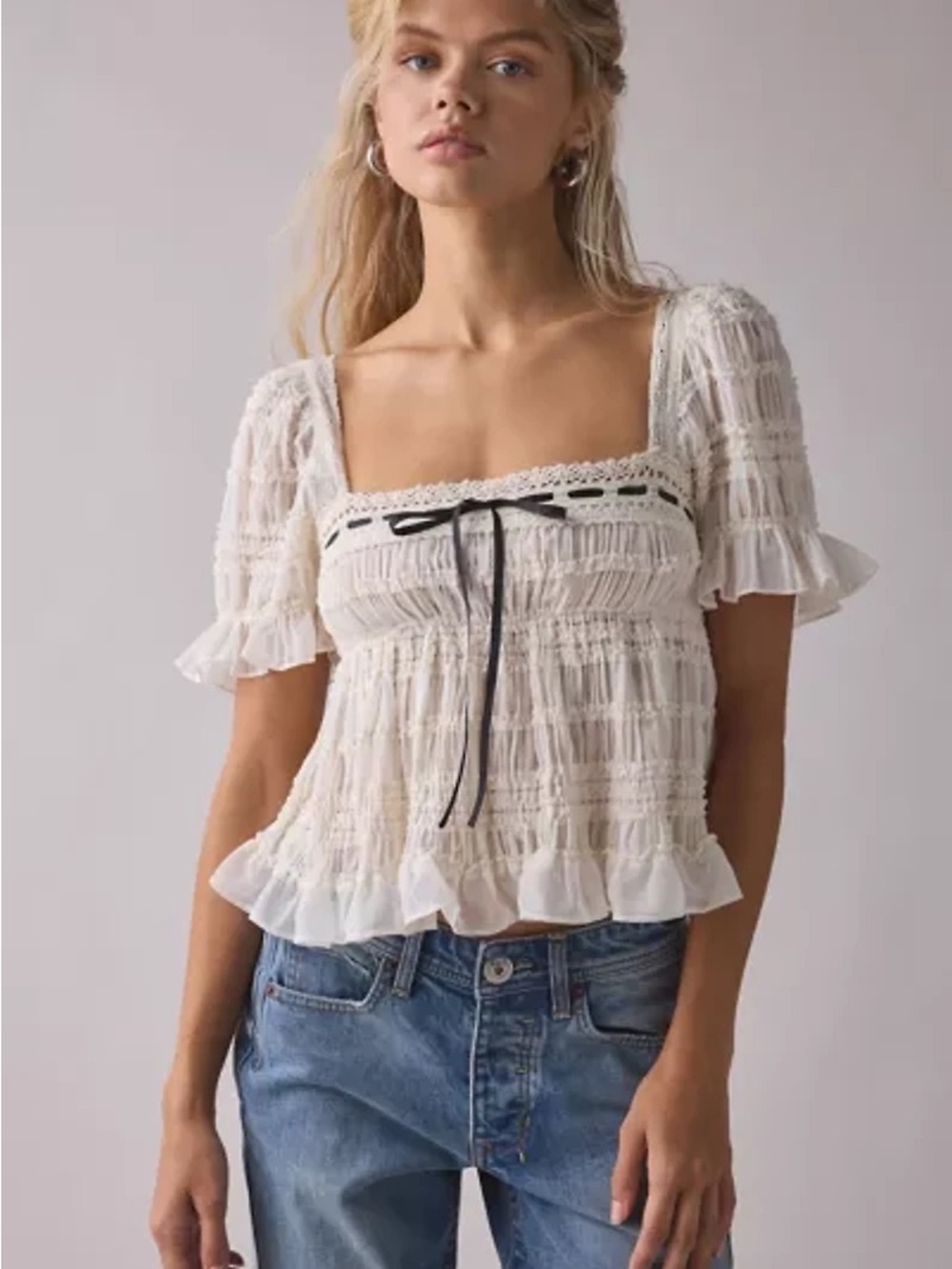 Kimchi Blue Serenade Ruffle Puff Sleeve Babydoll Blouse